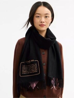 NWT COACH Unisex Embroidered Patch Cashmere Muffler Scarf  Black CB685